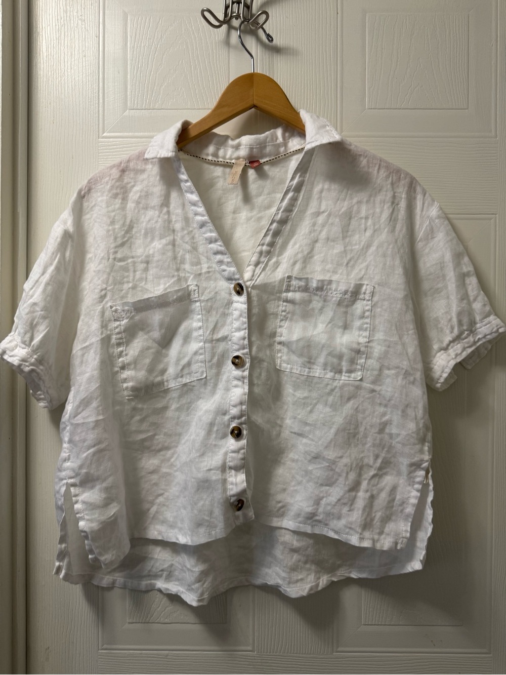 Pilcro White Linen Shirt with Leather Brand Tab